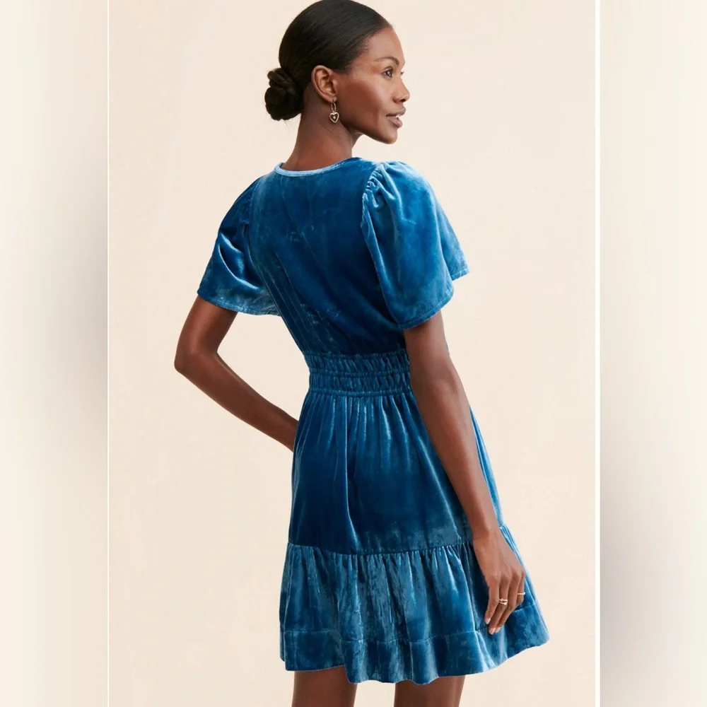 Anthropologie The Somerset Mini Floral Fuchsia and Black Velvet Dress - Picture 3 of 7